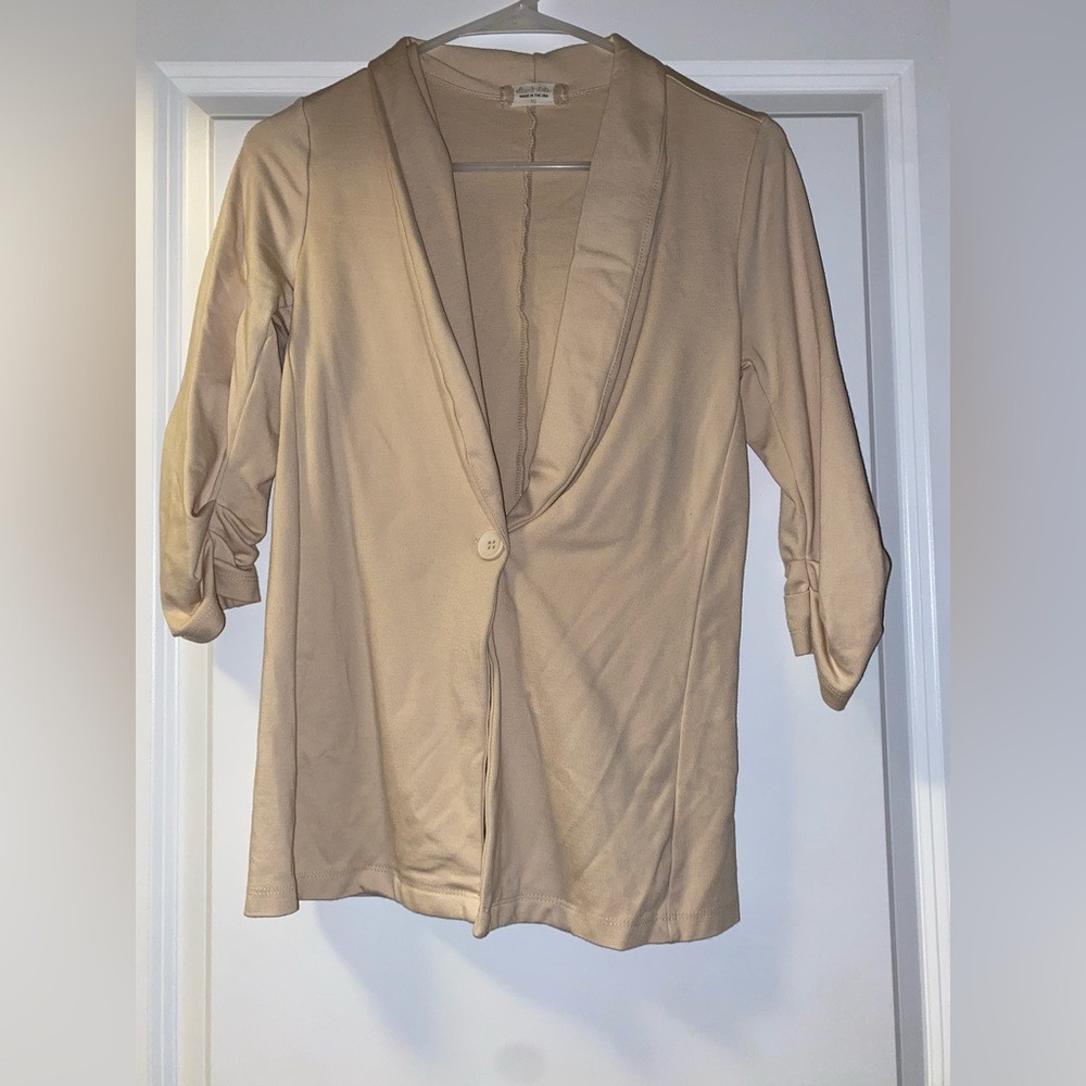 Tan Blazer with Rolled Sleeves